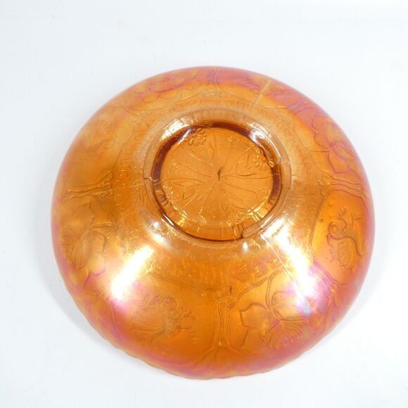 Fenton Dragon & Lotus Marigold Carnival Glass 8" Ice Cream Bowl Ruffled Edge Vtg - Picture 6 of 7